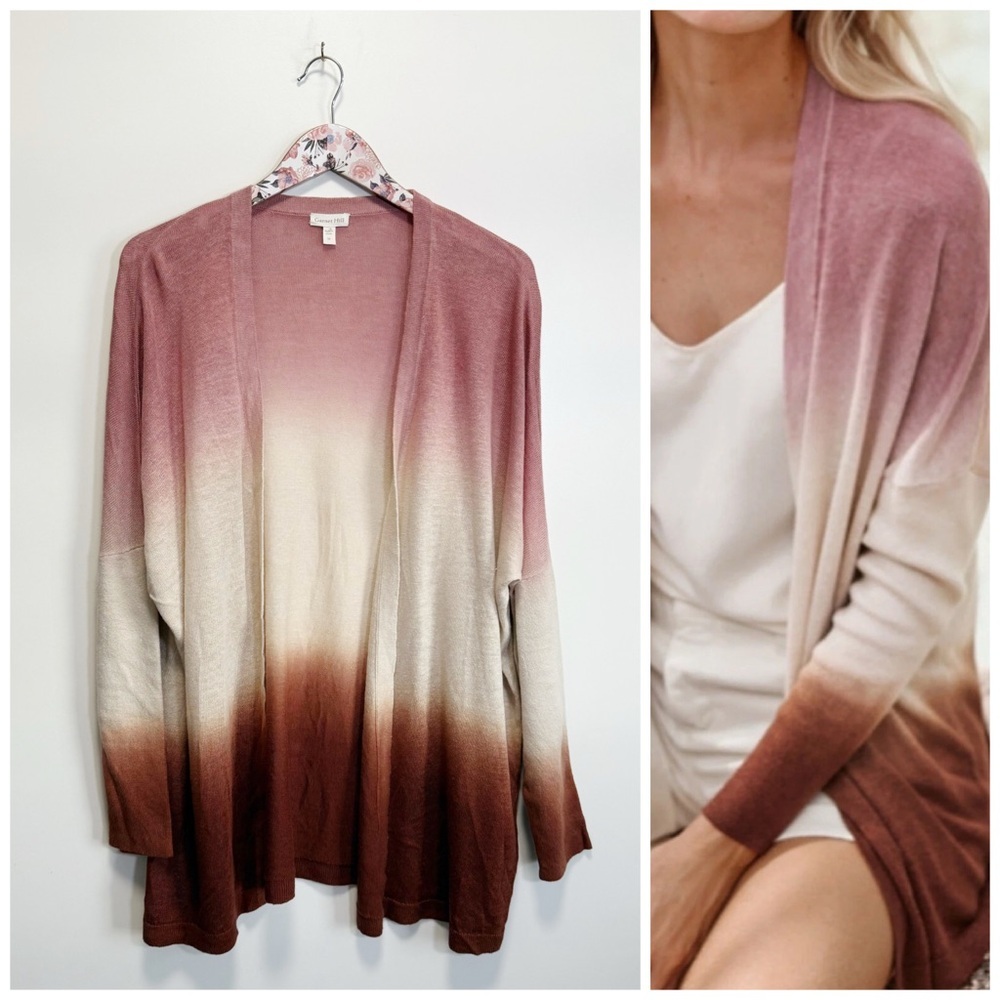 GARNET HILL 100% Linen Tidal Cardigan Womens Medium Open Topper Ombre Dip Dyed